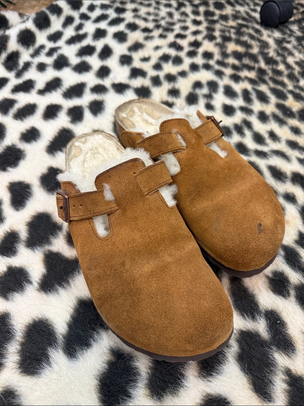 Birkenstock Slip-On Clogs in Brown with furry interior